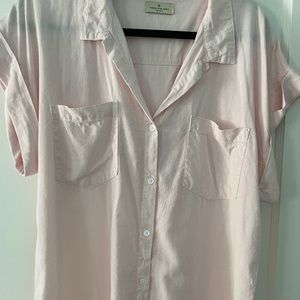 Pink thread and supply button up
